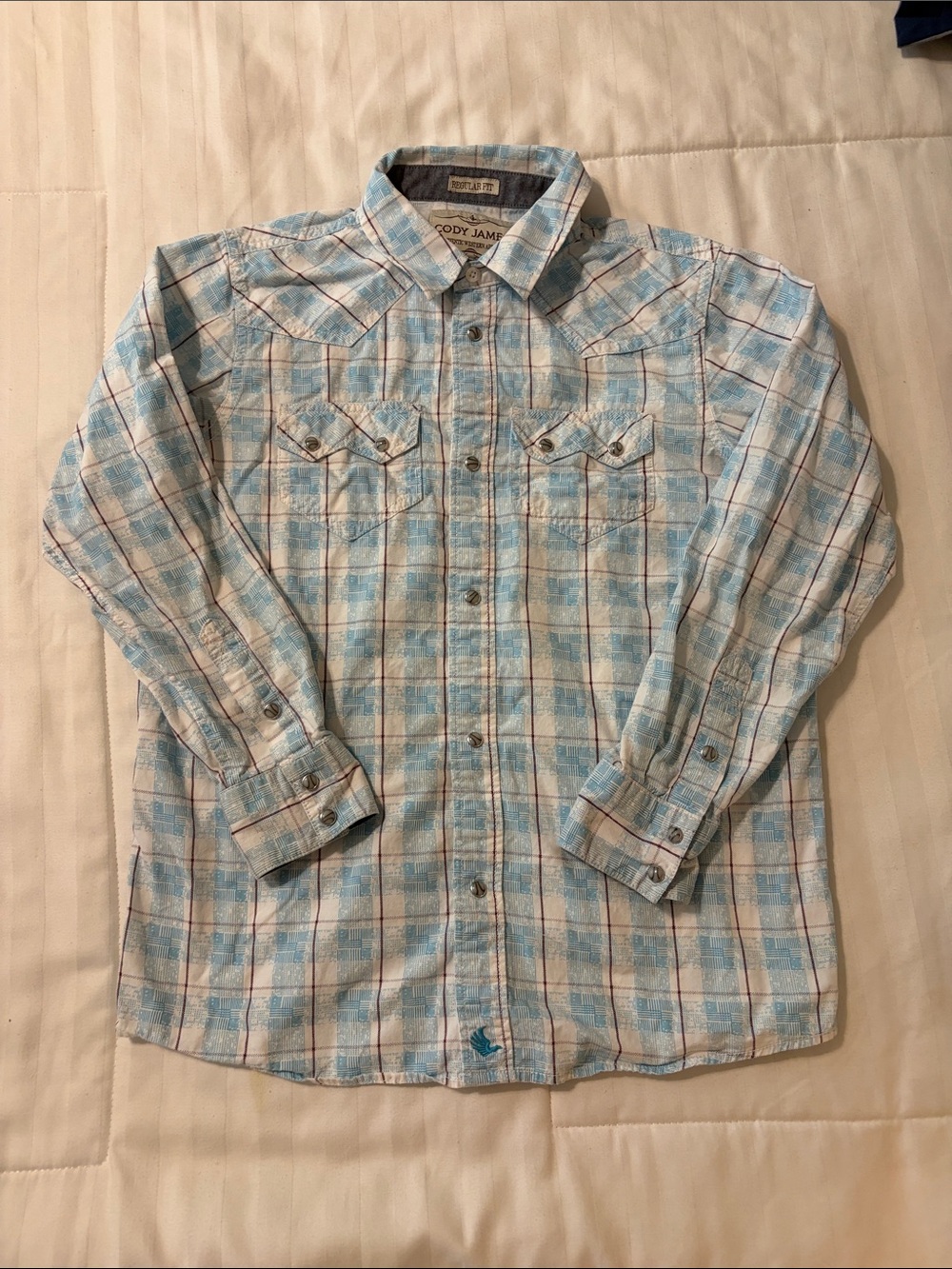 Cody James Boys Light Blue Plaid Western Shirt